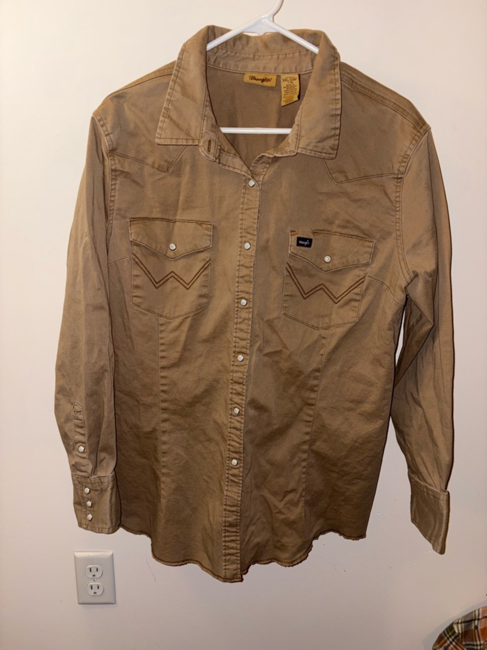 Wrangler Western Snap Shirt Mens XXL Tan Khaki Pearl Snap Cowboy Workwear